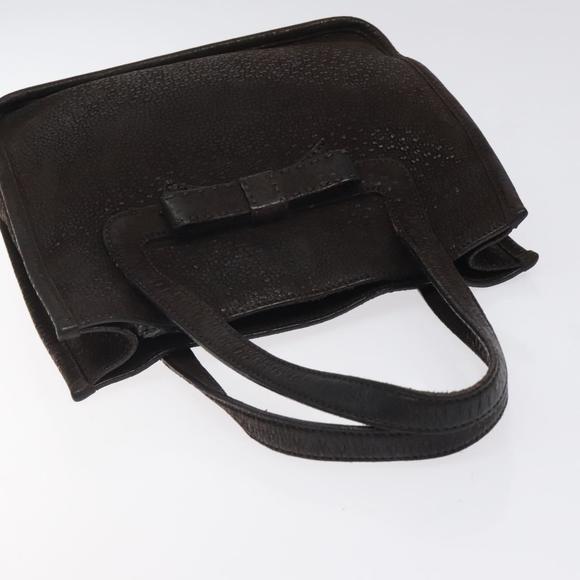 PRADA Hand Bag Leather Brown Silver Auth yk18137